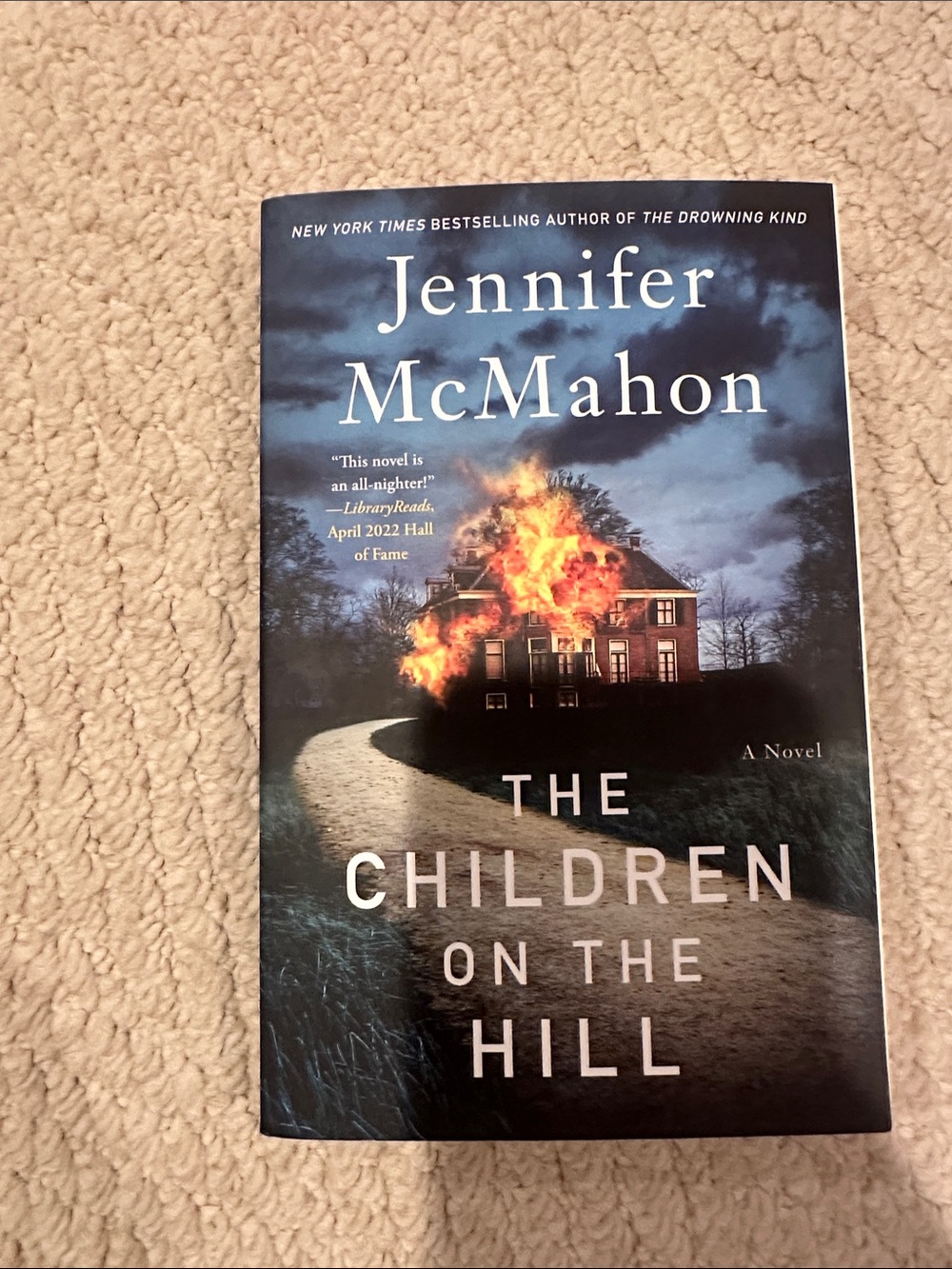 Jennifer McMahon "The Children on the Hill" - Dark Blue Cover with Orange Flame